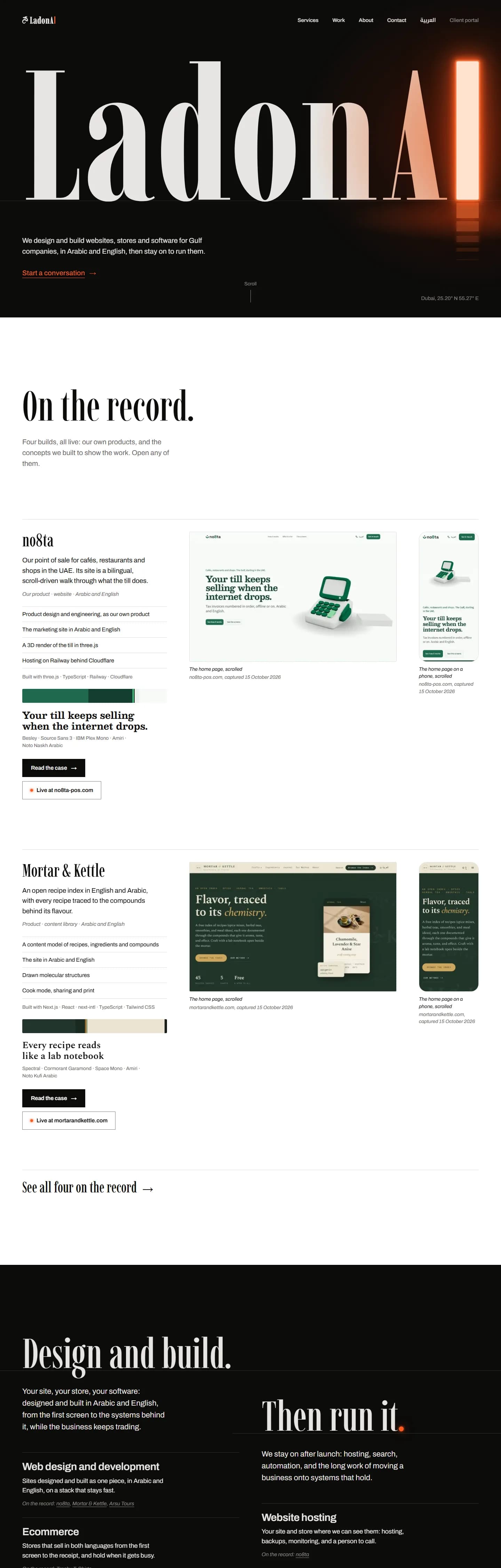 The home page, scrolled