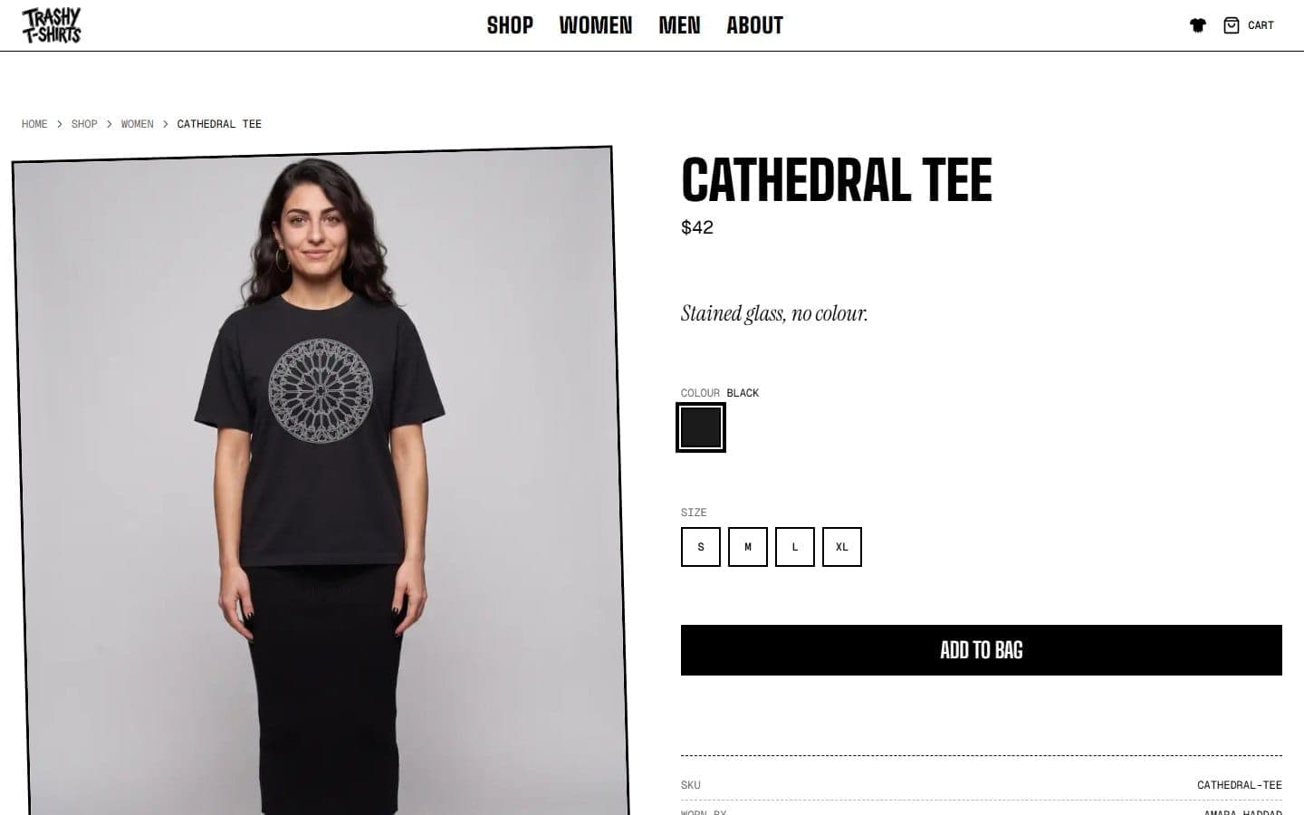 A product page: the Cathedral tee